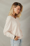 HY7538 Beige Womens Brushed Button Detail V Neck Cuffed Dolman Knit Top Side