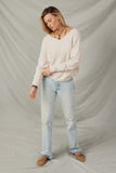 HY7538 Beige Womens Brushed Button Detail V Neck Cuffed Dolman Knit Top Full Body