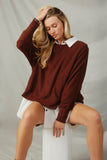 HY7579 Brown Womens Brushed Rib Dolman Split Band Kit Top Pose