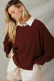 HY7579 Brown Womens Brushed Rib Dolman Split Band Kit Top Pose 2