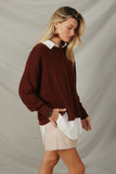 HY7579 Brown Womens Brushed Rib Dolman Split Band Kit Top Side