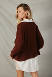 HY7579 Brown Womens Brushed Rib Dolman Split Band Kit Top Back