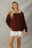 HY7579 Brown Womens Brushed Rib Dolman Split Band Kit Top Front