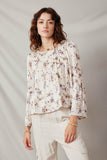 Textured Satin Floral Asymmetric Peasant Sleeve Top