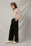 HY7600 Black Womens Washed Corduroy Wide Leg Cargo Pants Pose