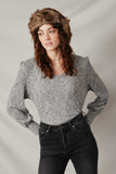 Womens Textured V Neck Speckled Rib Knit Top