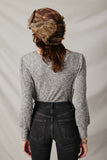 HY7609 Grey Womens Textured V Neck Speckled Rib Knit Top Back