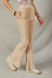 HY7613 BeigeWomens Pleat Detail Pocketed Corduroy Pants Detail