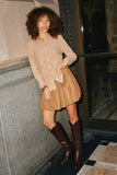 HY7615 Taupe Womens Gathered Front Button Up Knit Shirt Full Body