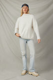 HY7642 Ivory Womens Speckled Mock Neck Drop Shoulder Sweater Full Body