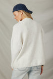 HY7642 Ivory Womens Speckled Mock Neck Drop Shoulder Sweater Back