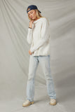 HY7642 Ivory Womens Speckled Mock Neck Drop Shoulder Sweater Side