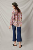 HY7673 Purple Womens Floral Smocked Yoke Dolman Sleeve Top Back