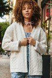 HY7678 Ivory Womens Quilt Textured Open Padded Cardigan Front