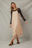 HY7708 Gold Womens Quilt Pattern Sequined Long Fringe Dress Full Body