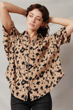 HY7712 Taupe Womens Button Up Animal Print Dolman Shirt Front