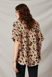 HY7712 Taupe Womens Button Up Animal Print Dolman Shirt Back