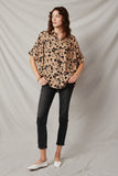 HY7712 Taupe Womens Button Up Animal Print Dolman Shirt Full Body