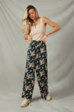 Antique Floral Smocked Waist Wide Leg Pants