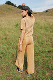 HY7814 Taupe Washed Cargo Pocket Detail Wide Leg Knit Pants Back