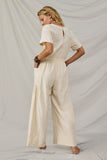 HY7890 Ivory Womens Patch Pocket Wideleg Textured Jumpsuit Back