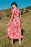 HY7988 Pink Womens Tropical Floral Smocked Ruffled Tank Dress Back