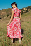 HY7988 Pink Womens Tropical Floral Smocked Ruffled Tank Dress Back