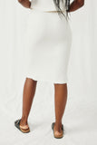 HY8185 Cream Womens Textured Knit Midi Skirt Back