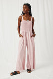 HY8186 Womens Smocked Strappy Marled Knit Jumpsuit Pose