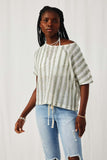 HY8188 Cream Womens Textured Stripe Loose Knit Tee Pose 2