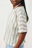 HY8188 Cream Womens Textured Stripe Loose Knit Tee Side