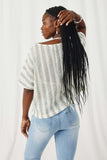 HY8188 Cream Womens Textured Stripe Loose Knit Tee Back