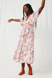 HY8194 Pink Womens Hazy Floral Elastic Detail Dress Pose