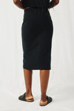 HY8197 Black Womens Textured Front Slit Stretch Pencil Skirt Back