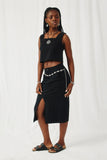 HY8197 Black Womens Textured Front Slit Stretch Pencil Skirt Pose