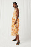 HY8204 Orange Womens Floral Waist Tie Tiered Tank Dress Side