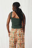 HY8210 Green Womens Notch Detail Rib Knit Fitted Tank Back