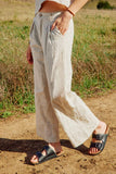 HY8220 Oatmeal Womens Textured Linen Look Pleated Wide Leg Slacks Full Body