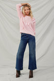 HY8340 Pink Womens Low Gauge Bow Detail Pullover Sweater Full Body