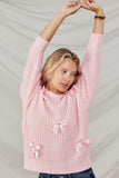 HY8340 Pink Womens Low Gauge Bow Detail Pullover Sweater Pose