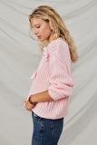 HY8340 Pink Womens Low Gauge Bow Detail Pullover Sweater Side