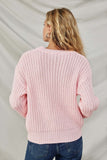 HY8340 Pink Womens Low Gauge Bow Detail Pullover Sweater Back