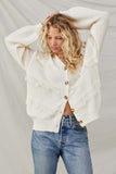 HY8343 Cream Womens Lace Frilled Buttoned Sweater Cardigan Front