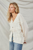 HY8343 Cream Womens Lace Frilled Buttoned Sweater Cardigan Side