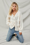 HY8343 Cream Womens Lace Frilled Buttoned Sweater Cardigan Pose