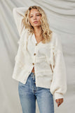 HY8343 Cream Womens Lace Frilled Buttoned Sweater Cardigan Front 2