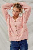 HY8343 Pink Womens Lace Frilled Buttoned Sweater Cardigan Front