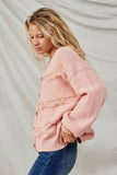 HY8343 Pink Womens Lace Frilled Buttoned Sweater Cardigan Side