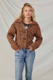 HY8349 Brown Mix Womens Multicolor Yarn Collared Button Sweater Cardigan Front