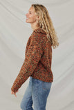 HY8349 Brown Mix Womens Multicolor Yarn Collared Button Sweater Cardigan Side